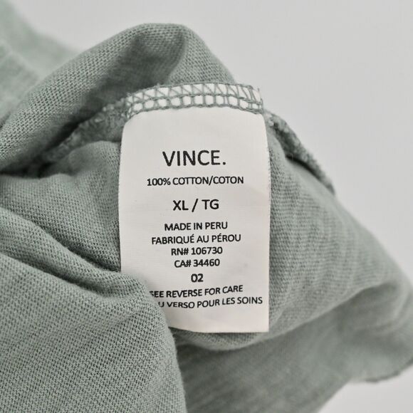 VINCE Shirt Mens Sz XL Sage Green 100% Cotton V Neck Tee Short Sleeve Basic - Picture 9 of 12